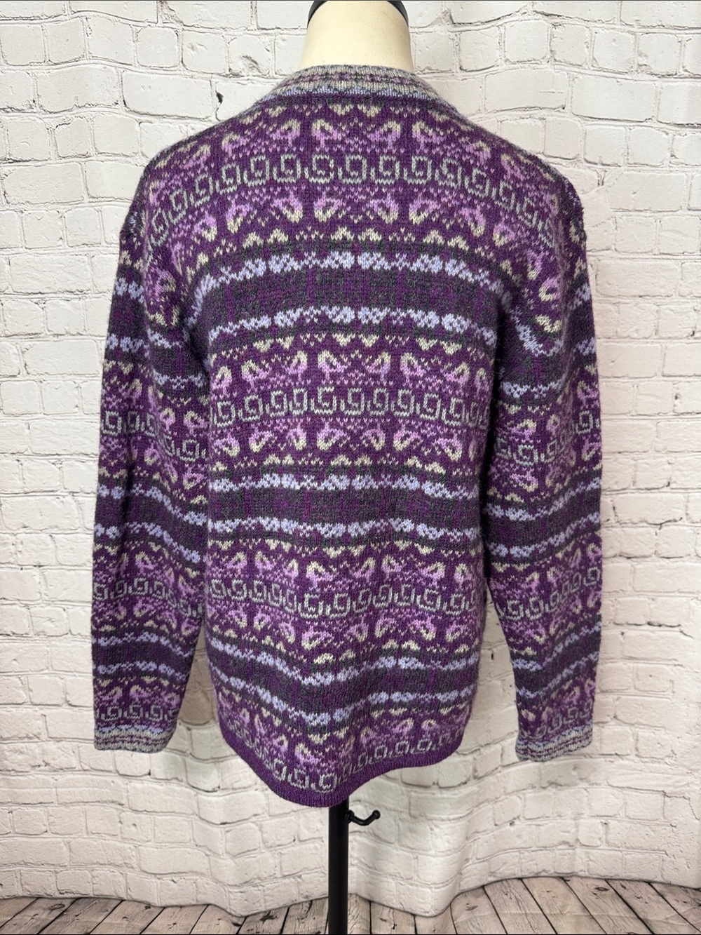 Y2K Eagle’s Eye Wool Fair Isle Hook Cardigan Purple Size Small S, M - Picture 5 of 11